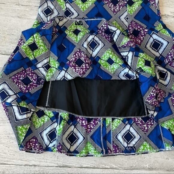 Traditional African Two Pc Dress Set Wax Fabric Blue Green Purple Custom Kitenge - Picture 2 of 15